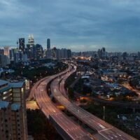a view of a city at night from a high point of view