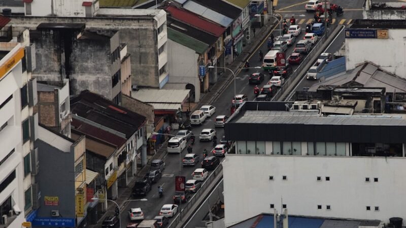 an aerial view of a city with lots of traffic
